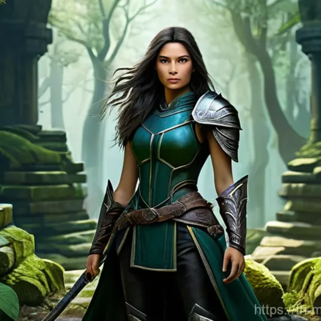모바일게임 레이드 공략 - **Prompt 1: Epic Fantasy Adventurer** "A female adventurer, mid-20s, with a determined expressio...