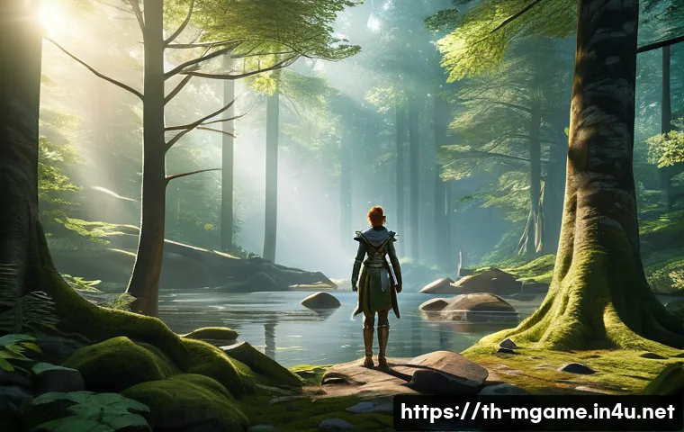 모바일게임 기술적 발전 - A highly detailed, cinematic shot of a fantasy adventure mobile game scene rendered with cutting-edg...