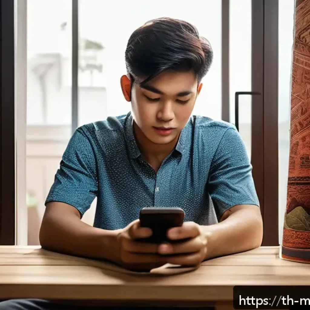 모바일게임 데이터 절약법 - A cozy home gaming setup in a modern Thai apartment, featuring a young adult playing a mobile game o...